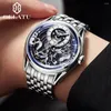 Armbanduhren GELATU Mechanische Herrenuhren Silber Edelstahl Drachenuhr Automatische Armbanduhr Mann Skelett Wasserdicht