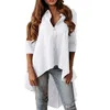 Blouses Femmes 2024 Élégant Longue Chemise Femmes Casual Couleur Unie Manches Chemisier Élégant Haut Bas Bouton Chemise Vintag Revers Top Baggy Blusa