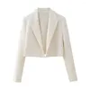 Work Dresses TRAFZA Elegant Solid Beige Cropped Blazer For Women 2024 Spring Long Sleeves Causal Pocket Decoration Female Versatile Coats