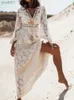 Vestidos casuais básicos vestido de renda branca feminino elegante oco retalhos verão manga curta festa feminino com decote em v túnica semisheer yq240402