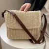 Sac de paille tissé pour femmes, cordon de serrage, messager Vintage de plage d'été, sangle réglable, rabat de voyage fait à la main