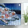 Shower Curtains Merry Christmas Cute Funny Santa Claus Moon Cedar Winter Forest Landscape Decor Bathroom Curtain Sets