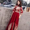 Vêtements ethniques Femme Vintage Bourgogne Robe de mariée chinoise Robes de mariée Plus Taille 3XL 4XL 5XL Qipao Mandarin Collar Nouveauté Cheongsam