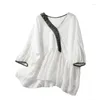 Damesblouses YCMYUNYAN Shirts Zomer 2024 Losse korte mouw Top V-hals Dameskleding Katoen Linnen Effen Chinese stijl