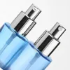 Bottiglie di stoccaggio Profumo Nebbia Spray Blu 30 / 50G 20-120ML 10 pezzi Vaso di crema di vetro Argento Tappo a goccia Olio Siero Riutilizzabile Emulsione Pompa per lozione