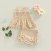 Clothing Sets Toddler Baby Girls Summer Outfit Solid Color Cutout Pleated Tank Tops And Stretch Casual Ruffle Shorts Children's Set