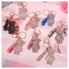 Keychains Lanyards Fancy Fantasy New Strass Rhinestone High Quality Leather Strap Crystal Ball Car Keychain Charm Pendant Key Ring For Women J240330