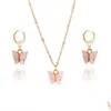 Boucles d'oreilles Collier Mode 2 Pièces Ensembles de Bijoux Boucles d'oreilles Papillon Collier Acrylique Pendentif Accessoires Cadeaux Livraison Directe Dhbth