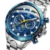 Armbandsur Blue Dial Silver Strap Luxurious Ditong Red Pointer Automatisk mekanisk rörelse Herrklocka