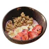 Bols Bol de noix de coco naturel ensemble assiettes de fruits en bois nouilles riz artisanat Art Vintage type décor cuisine vaisselle