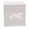 Relógios de mesa 008-12 Mini Cubo em Forma de Voz Ativada LED Branco Digital Madeira Despertador de Madeira com Data /Temperatura (Marfim)