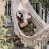 Hammocks Outdoor Garden Hammock Tassel Canvas Swing Chair Hanging Bed Hiking Cam Hunting Foldable Po Props 240325 Drop Delivery Home Dh69R