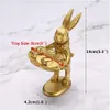 Leuke Golden Bunny Beeldje Sieraden Ring Dienblad Decoratieve Pasen Konijn Standbeeld Hars Dier Sculptuur Thuis Tafel Bureau Ornament 240325