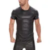 Bras Sets S-7XL Men Soft Matte Leather T-shirts Stretch Shiny Sexy Fitness O-Neck Tees Short Sleeve Casual Streetwear Shaping Tops
