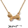 Pendant Necklaces Yhpup 2024 Trending Stainless Steel Bowknot Bow Pendant Necklace Waterproof Women Chic Fashion Jewelry Gift Option Best-Selling 240330