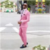Мужские костюмы Пиджаки 2022 Высококачественный костюм Тонкий розовое вечернее платье Жених Формальный бальный пиджак на заказ Добавить брюки Прямая доставка одежды Dhlmk