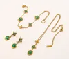 Designer de luxe Femmes Vert Quatre Feuilles Fleur Collier Boucles D'oreilles Bracelet Ensembles De Bijoux Élégant Or Fleurs Pendentif Colliers En Acier Inoxydable Cadeaux pour Fille