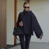 Women's Pullover Autumn/Winter New Slant Neck Zipper Sweater Loose Long Sleeve Side Opening Diligent and Elegant Women Pullover