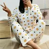 Home Clothing Autumn And Winter Coral Fleece Pyjamas Loose Pullover Solid Colour Padded Homewear Warm Monthly Suit Women