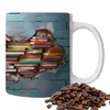 Cups Saucers 350ml Ceramic Mug Bookshelf Theme Tea Cup Book Club Coffee Ware Supplies Reading Lovers Gift Household Kitchen Accessories