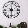 Modern 3D Large Wall Clocks Roman Numerals Retro Round 40cm Metal Iron Accurate Silent Nordic Hanging Ornament Living Room Decor 240318