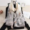 Rushed Silk Women Scarf Warm Wool Shawls Lady Wraps Bufanda Floral Pashmina Embroidery Scarves Foulard Wholesale Hijab 240314