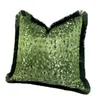 Housse de coussin en velours tissé vert foncé, taie d'oreiller moderne, décoration de maison moderne, avec franges abstraites, 18x18 pouces, 1 pièce par paquet