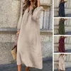 Casual Dresses Women Cotton Linen Dress Elegant V-neck Summer With Button Decoration Breathable Long Sleeve Loose For Any