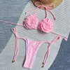 Bikinis arxipa seksi mini iki parçalı mayo kadınlar için katı g telli banyo takım elbise yastıklı yukarıya yukarıya plaj kıyafeti giyim düşük bel 3d çiçek elbise bandaj