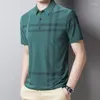 Polos pour hommes T-shirt d'été à manches courtes rayure décontracté col rabattu ample Polo Plaid caractère bouton hauts à la mode