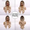 Syntetyczne peruki Easihair Ombre Brown Light Blond Platinum Długie falistą środkową część Perukę Fryzury Cosplay Naturalny ciepło odporna na syntetyczną perukę dla kobiet Y240401