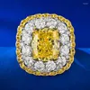 Anneaux de cluster S925 Silver High Carbon Diamond Bague 10 12mm Jaune Cut 925 Grossiste Femme