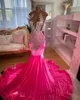 Vestidos de baile de beet rosa quente para garotas negras 2024 pescoço transparente Crystalsexy Backless Size Size Birthday Party Dalds Robe de Bal 0431