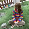 Japońskie kobiety Lolita Cardigan Girl JK Sweter Rainbow Stripe Swater Sweter Sweter 240320