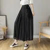 Calças femininas verão cor sólida moda perna larga calças femininas high street casual solto elástico cintura laço culottes elegante plissado