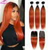 Fermeture Orange droite 4x4 dentelle fermeture avec paquets brésilien Ombre cheveux tissage bordeaux paquets avec fermeture Remy cheveux humains pour les femmes