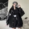 Women's Jackets 2024 Spring Autumn Coat Korean Harajuku Style Bomber Jacket Oversized Leather Pure Black Cloth