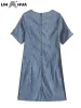 Tops LIH HUA Women's Plus Size Denim Dress Autumn Chic Elegant Dresses For Chubby Women Woven Cotton Dress