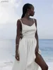 Grundlegende Freizeitkleider Bornladies Frühling Sommer Strandstil Frauen Kleid Vintage Lose A-Linie Sling Sexy Hot Girl 100% Baumwolle V-Ausschnitt yq240402