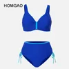 Women's Swimwear HOMGAO Blue V-Neck Bikini Set Womens Plus Size Two Piece Swimwear 2023 New Push Up Waiting Swimwear J240330