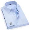 Camicia elegante da uomo con polsino francese Camicia bianca a maniche lunghe con bottoni casual Camicie maschili di marca Regular Fit Gemelli inclusi 6XL 240318