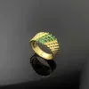 デザイナーブランドヴァンダイヤモンドグリーンパールvゴールド3列リング18kローズレディーススタイルの宝石とロゴ