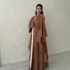 Vêtements ethniques Ramadan Eid Satin Tunique Cardigan à manches longues Musulman Abayas Kimono Musulmane Dubaï Robe de mode Arabe Couche Abaya Tenue