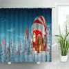 Shower Curtains 3D Xmas Tree Elk Outside The Window Christmas Decor Winter Snow Natural Landscape Year Bathroom Curtain Set