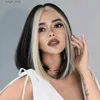 Синтетические парики NAMM Синтетический кружевный парик для женщин Bob Lace Wigs с челкой натуральные T Part Cosplay Daily Party Hair Shart Straight Wigs Y240401