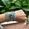 Charm Armband Boho Turquoise Imperial Jasper Beaded Armband 5 Strands Stone Leather Wrapped For Men Birthday Presents