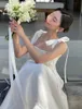 Elegant White Satin A Line Wedding Dresses With Bow Straps Sleeveless Simple Boho Garden Bridal Gowns Floor Length Women Bride Reception Party Robes de Mariee CL3440