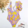 Women's Swimwear Irregular Beachwear Set Stylish Floral Print One-piece Swimsuit With Chiffon Cover Up Skirt V-neck For Female