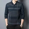 Herren Polos Mode Marke Männer Poloshirt Langarm Casual Herbst und Winter Kleidung Warme Gestreifte Koreanische Stil Dicke Männliche Tops