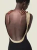 Casual Dresses Ailigou 2024 Summer Women's Gold Edge Sequins Sexig ärmlös rygglös tät midi -klänning Elegant kändisfest